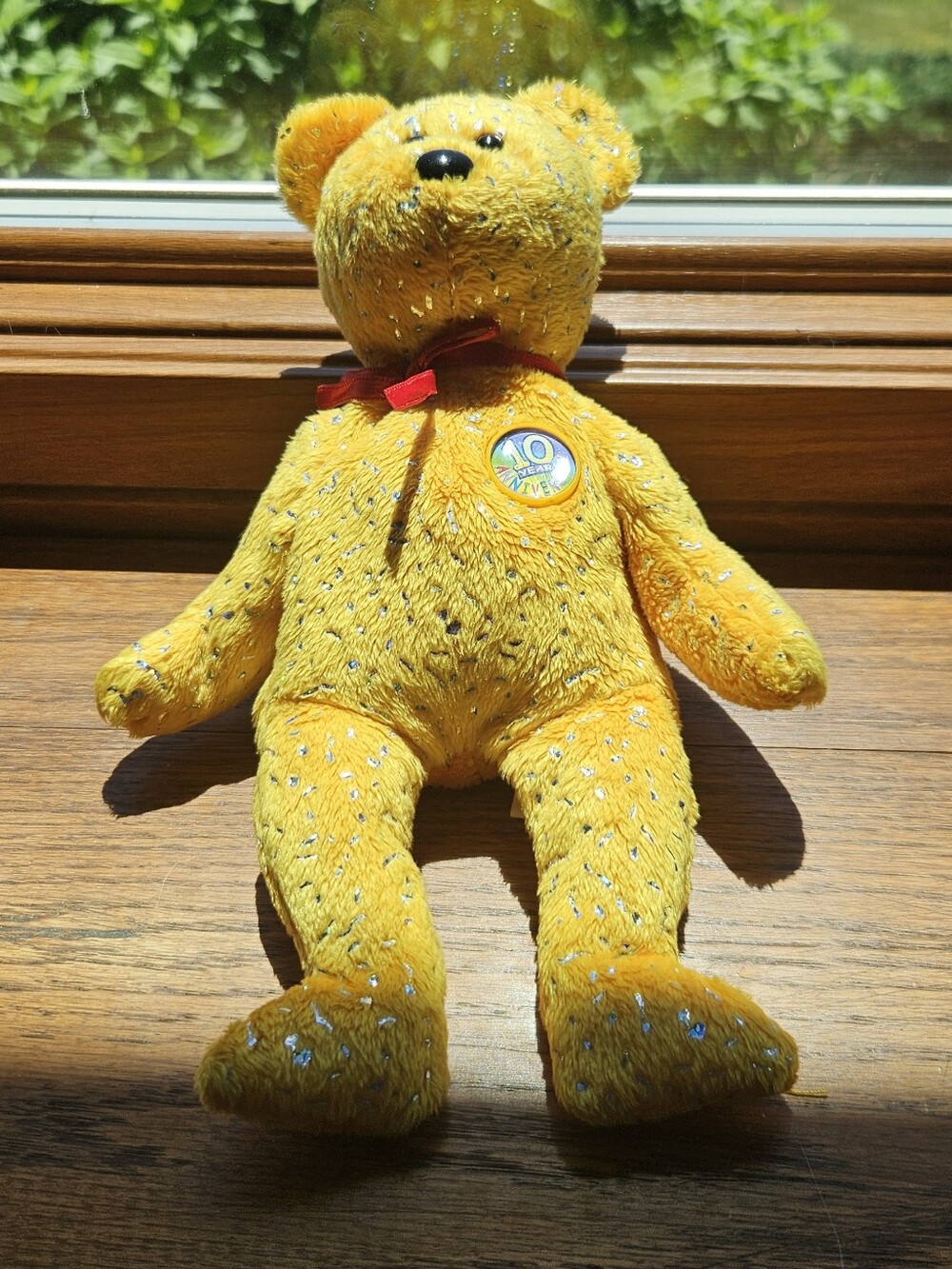 TY Yellow Glitter Teddy Bear Plush with Red Bow